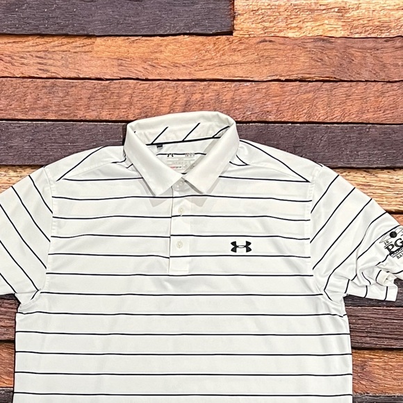 Under Armour Baltustrol 2016 Men's White Striped Polo Shirt Golf Golfer - Picture 3 of 6